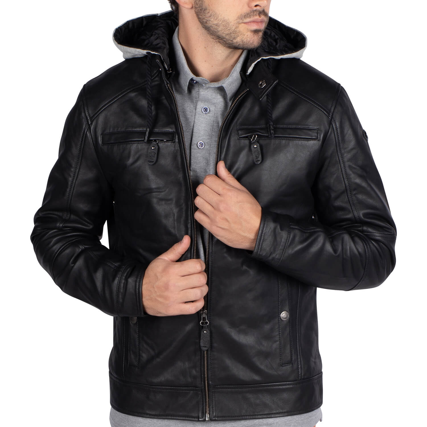 Blouson discount cuir capuche